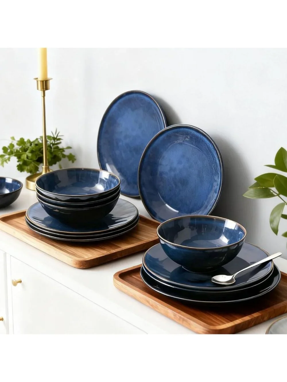 Rustic Farmhouse Melamine Dinnerware Set for 4 - Unbreakable, Lightweight